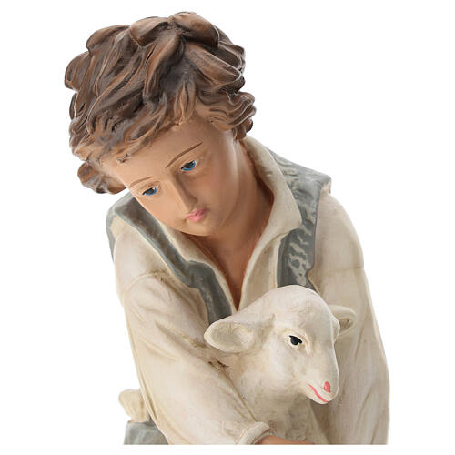 Kneeling boy shepherd with sheep in plaster, for 40 cm Arte Barsanti Nativity 2
