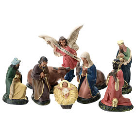 Arte Barsanti Nativity Scene with 9 hand-painted characters in plaster 15 cm