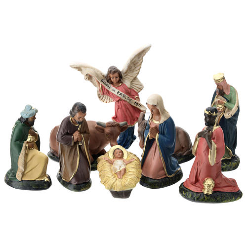 Arte Barsanti Nativity Scene with 9 hand-painted characters in plaster 15 cm 1