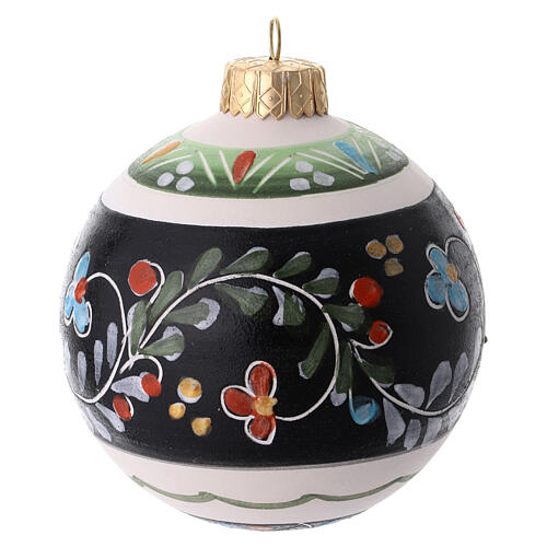 Bombka ceramiczna czarna, z kwiatowymi wzorami, 8 cm, Deruta 2
