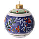 Blue ceramic Christmas ball with floral swirls, 3 in, Deruta s2