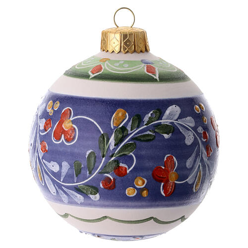 Boule de Noël en céramique bleue avec motifs floraux 8 cm Deruta 1