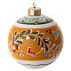 Yellow ceramic Christmas ball with floral scrolls, 3 in, Deruta s2