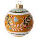 Yellow ceramic Christmas bauble with floral swirls 8 cm Deruta s1