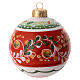 Boule de Noël céramique rouge motifs floraux Sainte Famille 8 cm Deruta s2