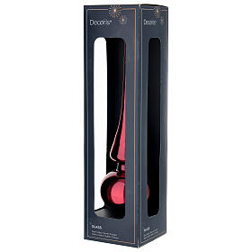 Dark red glass tree topper, glossy finish, 10 in