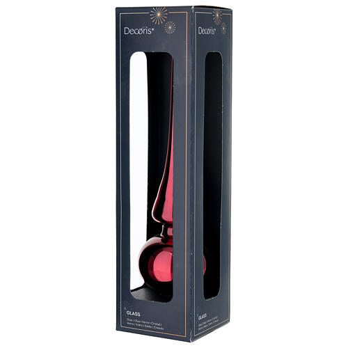 Dark red glass tree topper, glossy finish, 10 in 2