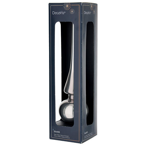 Pointe de sapin en verre gris clair finition brillante 25 cm 2