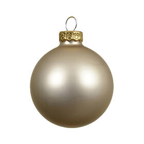 Matte beige enamelled glass Christmas bauble, 6 in