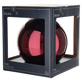 Boule de Noël rouge foncé en verre émaillé brillant 15 cm