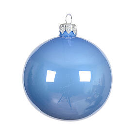 Sky blue glossy enameled glass Christmas ornament, 15 cm