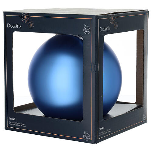 Pallina blu cielo vetro smaltato opaco 15 cm 2