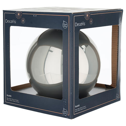 Shiny light grey enamelled glass Christmas ball, 6 in 2