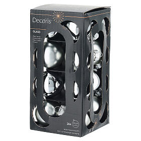 Boîte 16 boules de Noël argent verre recyclé brillant et mat 3,5 cm