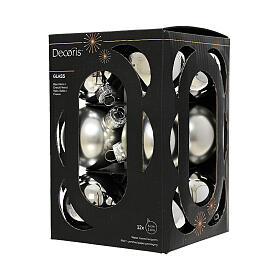 Boîte 12 boules de Noël argent verre recyclé brillant et mat 6 cm