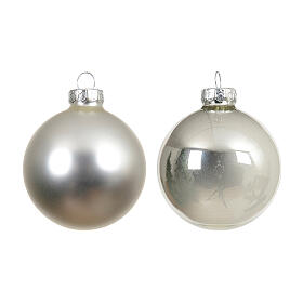 Box 12 silver recycled glass tree ornaments glossy and matte 6 cm