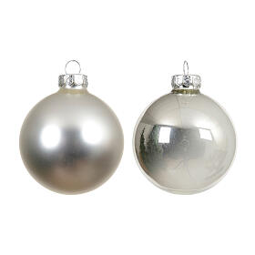 Box 6 palline argento vetro lucido e opaco 8 cm