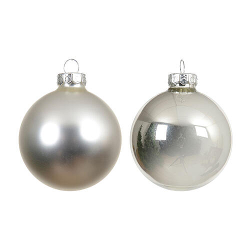 Box 6 palline argento vetro lucido e opaco 8 cm 1