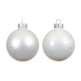 Weihnachtsbaumschmuck, 12-teiliges Set, weiße Kugeln in matt und glänzend, recyceltes Glas – Ø 6 cm