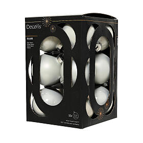 Box of 12 Christmas ball ornaments white recycled glossy and matte, 6 cm