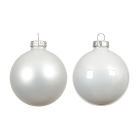 Weihnachtsbaumschmuck, 6-teiliges Set, weiße Kugeln in matt und glänzend, Glas – Ø 8 cm