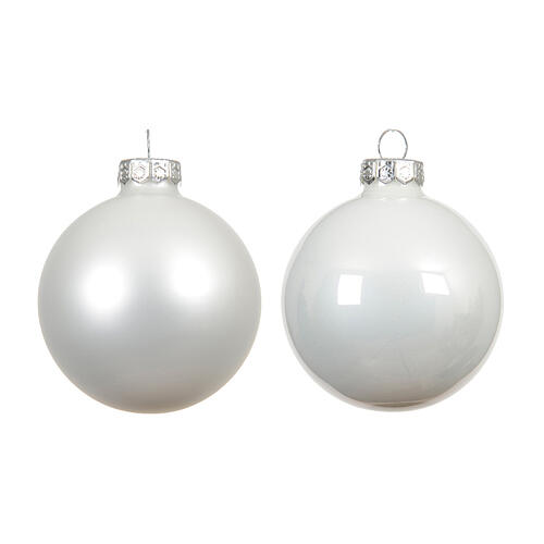 Boîte 6 boules de Noël blanc vif verre mat et brillant 8 cm 1