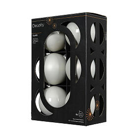 Box 6 palline bianche vetro lucido e opaco 8 cm