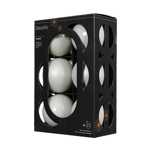 Caixa 6 bolas brancas vidro brilhante e opaco 8 cm 2