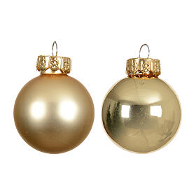 Caixa 16 bolas vidro reciclado ouro brilhante e opaco 3,5 cm