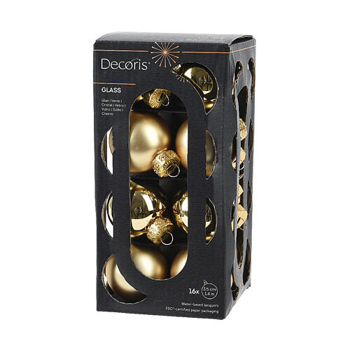Box of 16 gold glass balls recycled glossy and matte 3.5 cm 2