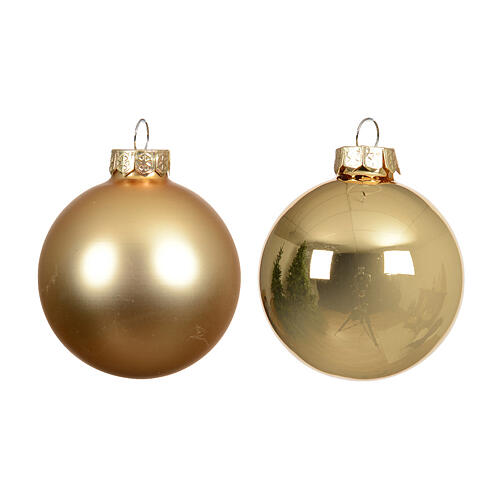 Coffret 12 boules de Noël dorées en verre recyclé brillant et mat 6 cm 1