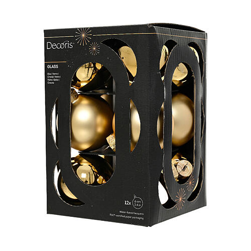 Box 12 gold recycled glass ornaments glossy and matte 6 cm 2