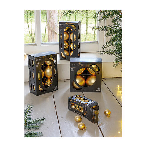 Box of 6 gold glass Christmas balls, glossy and matte, 3 in 3