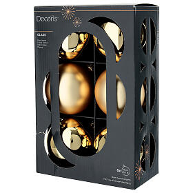 Caixa 6 bolas ouro vidro brilhante e opaco 8 cm