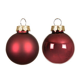 Boîte 16 boules de Noël rouges en verre recyclé brillant et mat 3,5 cm