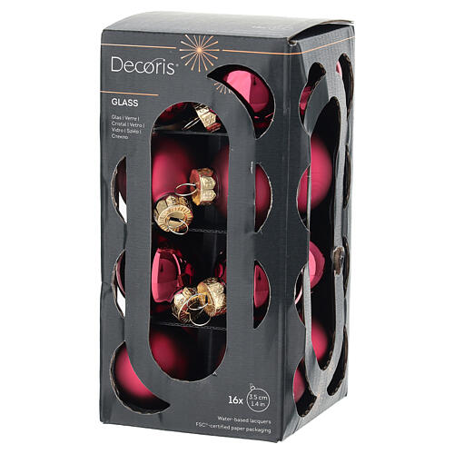 Box 16 palline rosse vetro riciclato lucido e opaco 3,5 cm 1