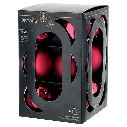Box 12 palline rosse vetro riciclato lucido e opaco 6 cm 1