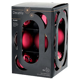 Box of 12 red glass balls recycled glossy and matte 6 cm