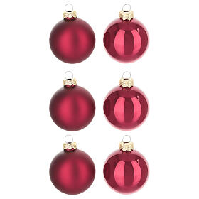 Weihnachtsbaumschmuck, 6-teiliges Set, rote Kugeln in matt und glänzend, Glas – Ø 8 cm