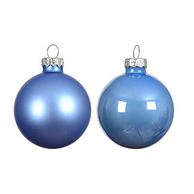Caixa 16 bolas de Natal azul céu vidro reciclado brilhante e opaco 3,5 cm