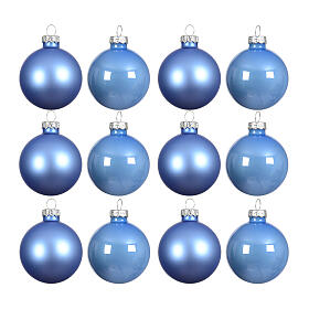 Box 12 palline blu cielo vetro riciclato lucido e opaco 6 cm
