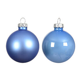 Box 12 palline blu cielo vetro riciclato lucido e opaco 6 cm