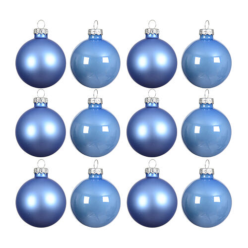 Caixa 12 bolas azul claro vidro reciclado brilhante e opaco 6 cm 1