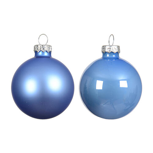 Box 6 palline blu cielo vetro lucido e opaco 8 cm 2