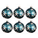 Set of 6 matte blue glass Christmas ornaments with white stars, 3 in s1
