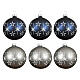 Box of 6 matte blue and grey Christmas balls with star pattern 8 cm s1