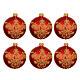Set of 6 red balls with golden swirls matte glass 8 cm s1