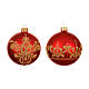 Set of 6 red balls with golden swirls matte glass 8 cm s2