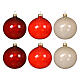Set 6 palline lucide rosso scuro, rosso e bianco vetro trasparente 8 cm s1