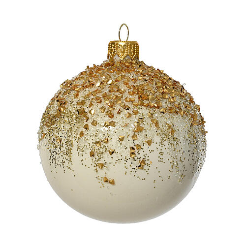 Weihnachtsbaumschmuck, 6-teiliges Set, weiße Kugeln mit goldfarbenem Glitzerdetail, matte Oberfläche, Glas – Ø 8 cm 2